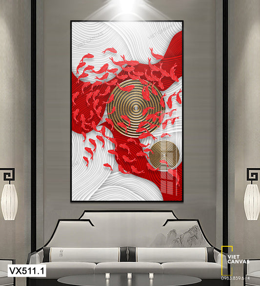 Tranh Đàn Cá Đỏ Bơi Lội - VX511.1
