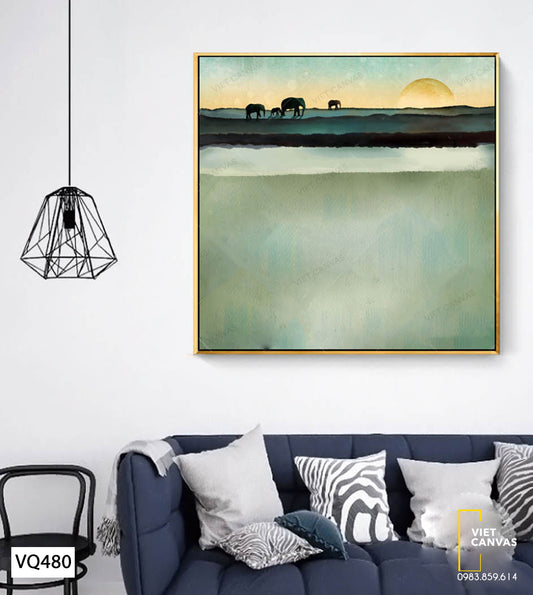 Tranh Đàn Voi Dưới Ánh Trăng - VQ480