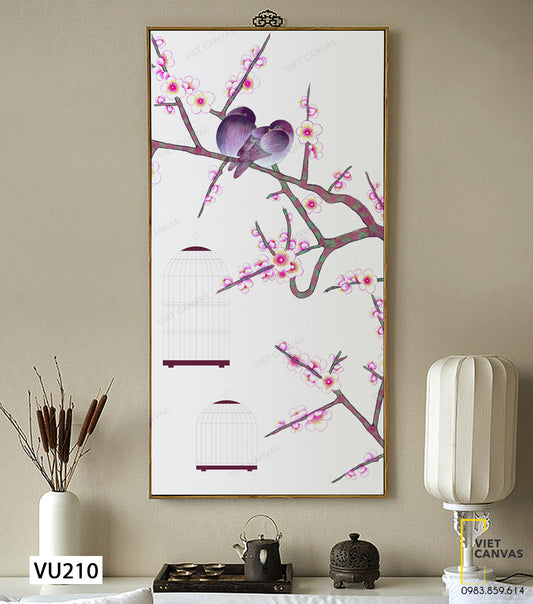 Tranh Đôi Chim Đậu Trên Cành Hoa Đào - VU210