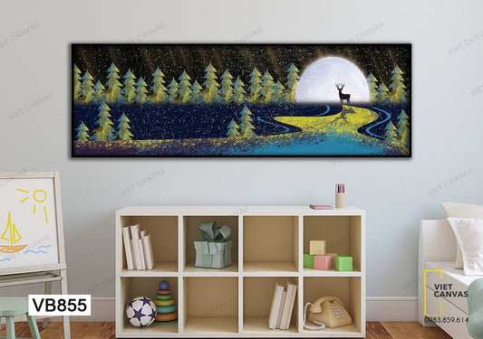 Tranh Hươu Giữa Rừng Thông Vào Màn Đêm - VB855