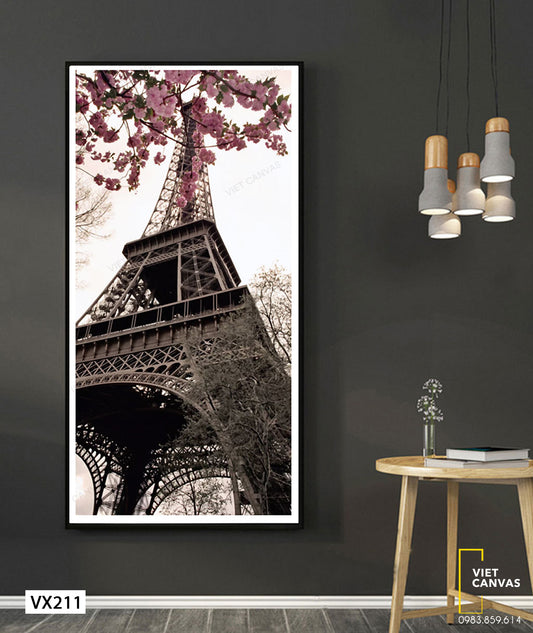 Tranh Hoa Đào Bên Tháp Eiffel - VX211