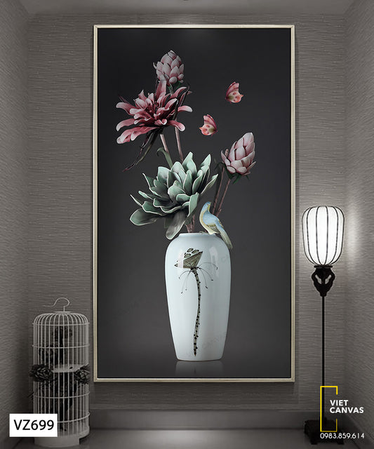Tranh Tĩnh Vật Bình Hoa Và Chim - VZ699