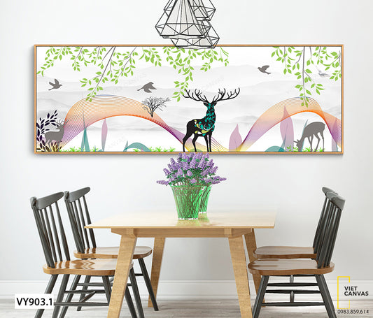 Tranh Hươu, Chim Và Lá Cây - VY903.1