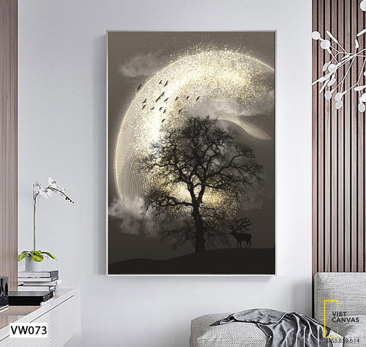 Tranh Hươu Và Cây Dưới Ánh Trăng - VW073