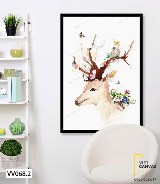 Tranh Hươu Và Sừng Hoa Lá - VV068.2