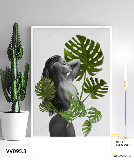 Tranh Lá Cây Tươi Mát Và Cô Gái - VV095.3