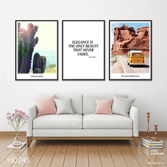 Bộ 3 Tranh Đường Tới Sa Mạc, Xương Rồng Và Quotes - HD245
