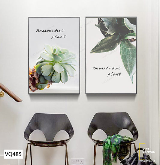 Bộ 2 Tranh Sen Đá Và Cành Cây Xanh - VQ485