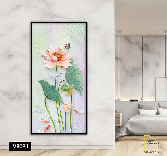 Tranh Đóa Sen, Bướm Và Cá - VB081