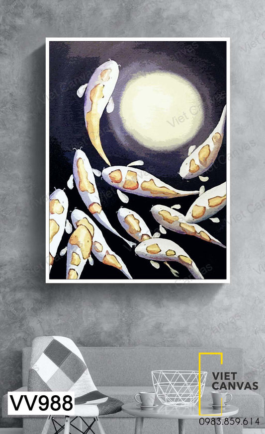 Tranh Cá Chép Trông Trăng - VV988