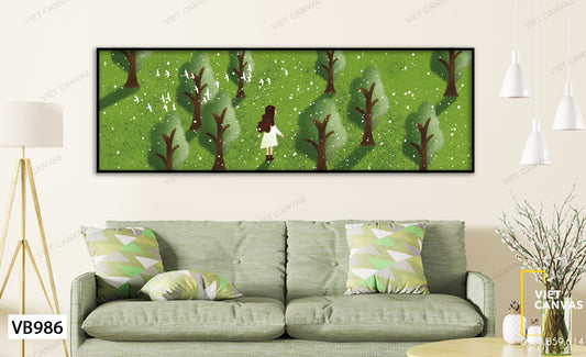 Tranh Cô Bé Trong Chiều Lộng Gió Trên Đồi Xanh - VB986