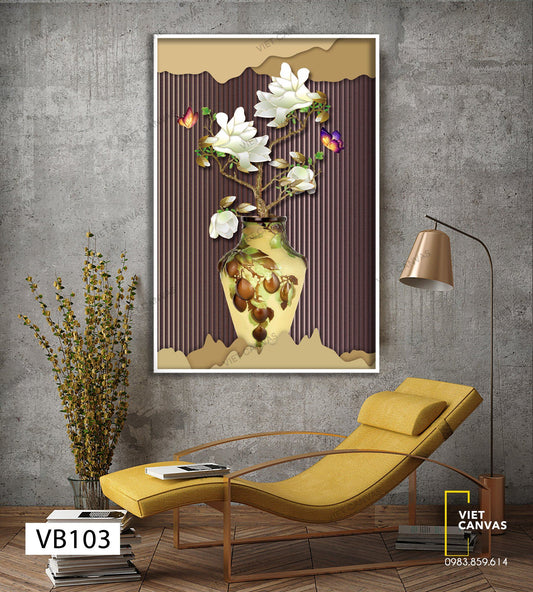 Tranh Bình Bông Trắng Khoe Sắc - VB103