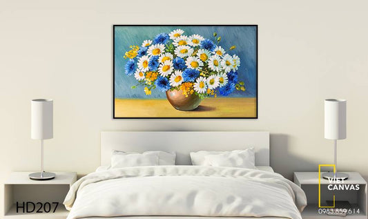 Tranh Bình Hoa Cúc Xanh Trắng - HD207