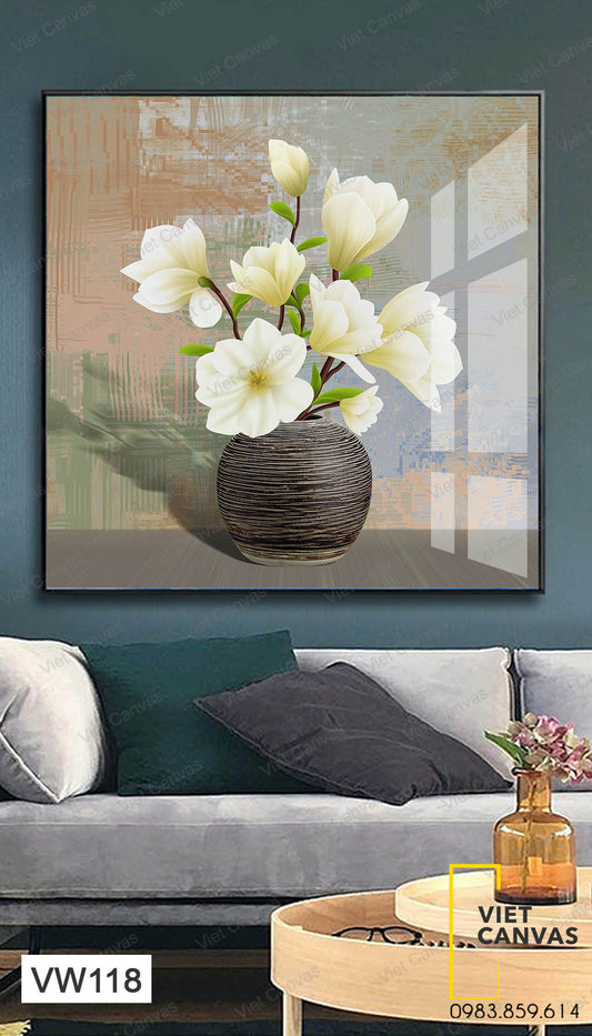 Tranh Bình Hoa Sắc Trắng Dịu Dàng - VW118