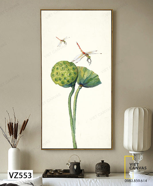 Tranh Búp Sen Bên Chuồn Chuồn - VZ553