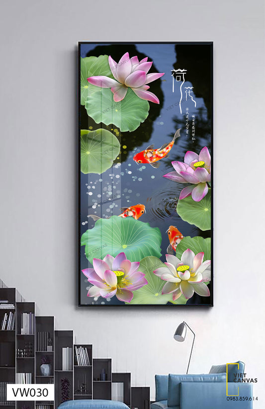 Tranh Cá Chép Bơi Lội Dưới Đầm Sen - VW030