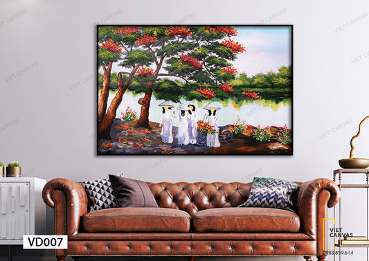 Tranh Nữ Sinh Dưới Tán Phượng Hồng - VD007
