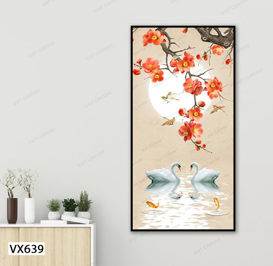 Tranh Cành Đào Và Đôi Thiên Nga - VX639