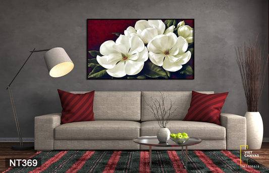 Tranh Cành Hoa Trắng Kiêu Sa Trên Nền Tối - NT369