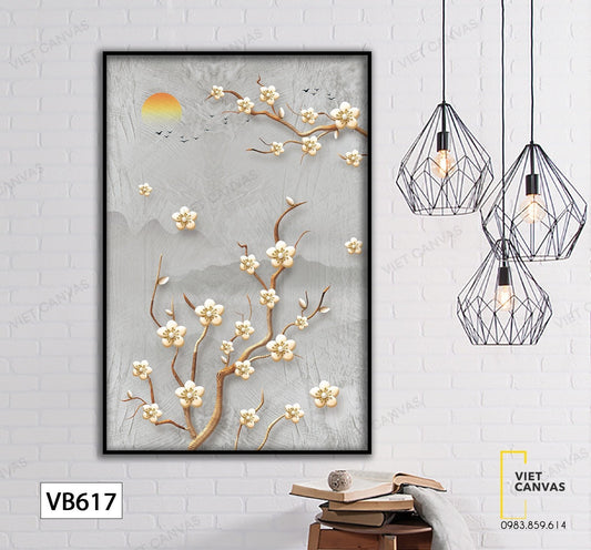 Tranh Cành Mai Vàng Trên Sườn Núi Chiều Tà - VB617