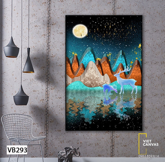 Tranh Cặp Hươu Vàng Ngắm Trăng - VB293