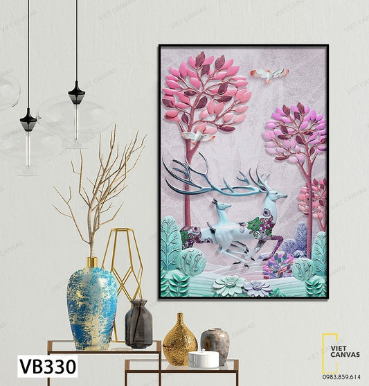 Tranh Cặp Hươu Trong Vườn Hồng - VB330