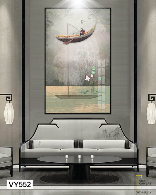 Tranh Câu Cá Bên Hồ Sen - VY552