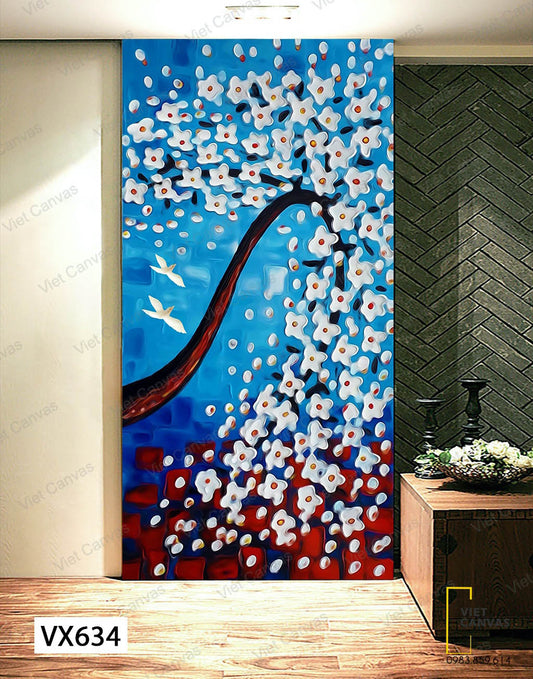 Tranh Cây Hoa Sắc Trắng Và Đôi Chim - VX634