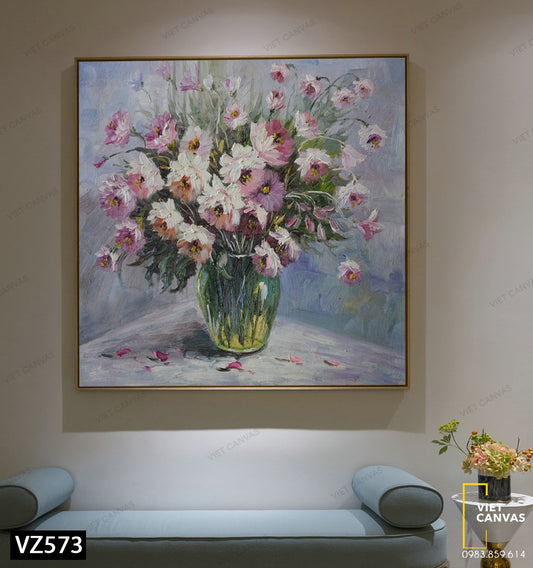 Tranh Chậu Hoa Sắc Trắng Tím - VZ573