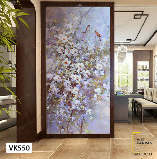 Tranh Chim Đậu Trên Cây Bông Trắng - VK550