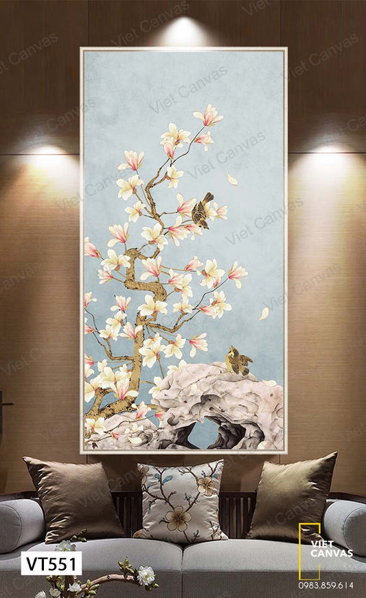 Tranh Chú Chim Đậu Trên Cành Hoa - VT551