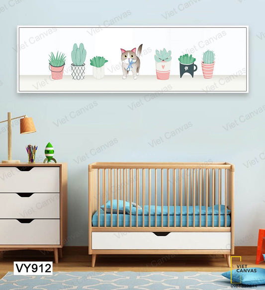 Tranh Chú Mèo Cùng Những Chậu Cây - VY912