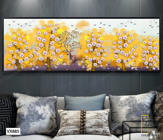 Tranh Chú Hươu Bên Rừng Cây Đầy Hoa - VX885