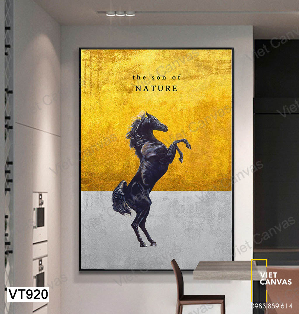 Tranh Chú Ngựa Đen Đang Nhảy - VT920