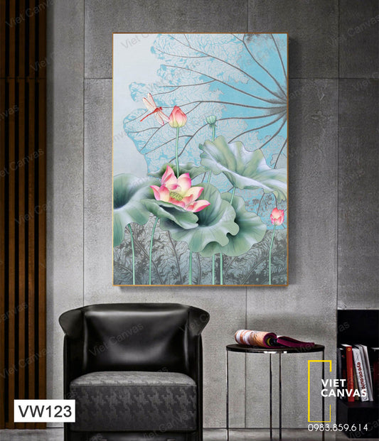 Tranh Chuồn Chuồn Đậu Trên Hoa Sen - VW123