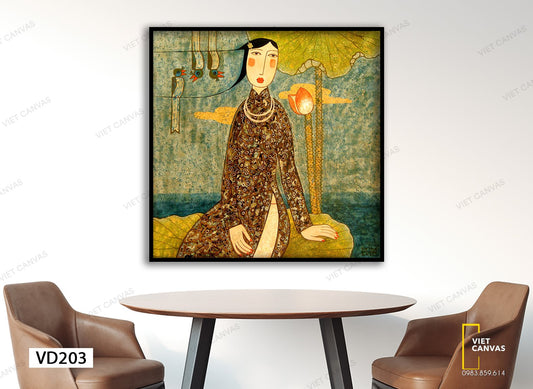 Tranh Cô Gái Bên Đài Sen - VD203