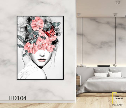 Tranh Cô Gái, Hoa Và Bướm - HD104