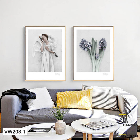 Bộ 2 Tranh Cô Gái Và Nhành Hoa - VW203.1