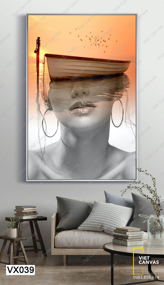 Tranh Cô Gái Và Chiếc Thuyền Hiện Đại - VX039