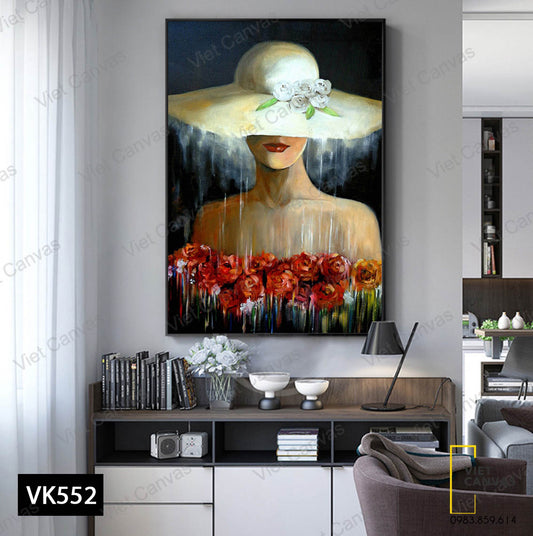 Tranh Cô Gái Và Đoá Hoa Hồng - VK552