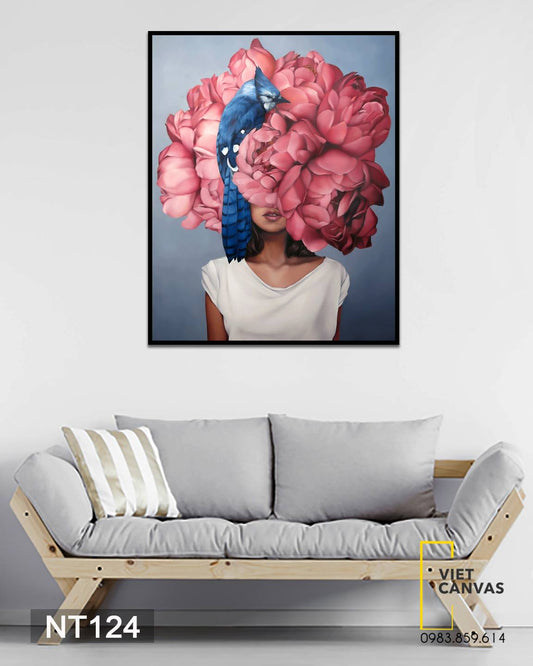 Tranh Cô Gái Và Mẫu Đơn Ấn Tượng - NT124