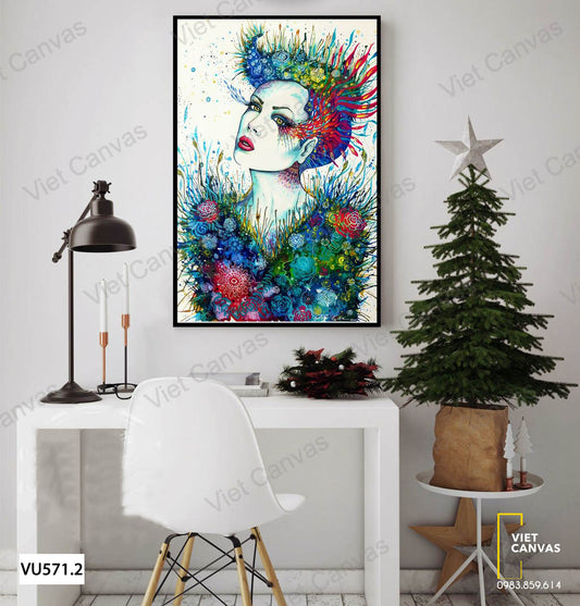 Tranh Cô Gái Và Hoa Lá - VU571.2