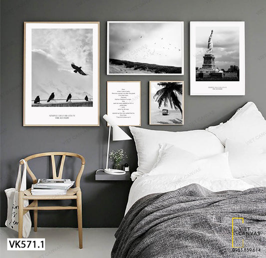 Bộ 5 Tranh Quotes, Đại Bàng, Tượng Đài Và Cảnh Chiều Tà - VK571.1