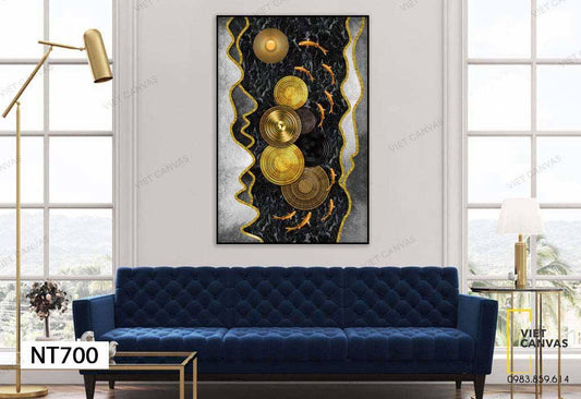 Tranh Đàn Cá Bên Vân Gỗ - NT700