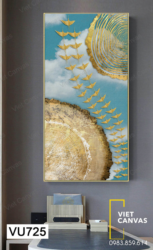 Tranh Đàn Chim Én Và Vòng Gỗ Thân Cây - VU725