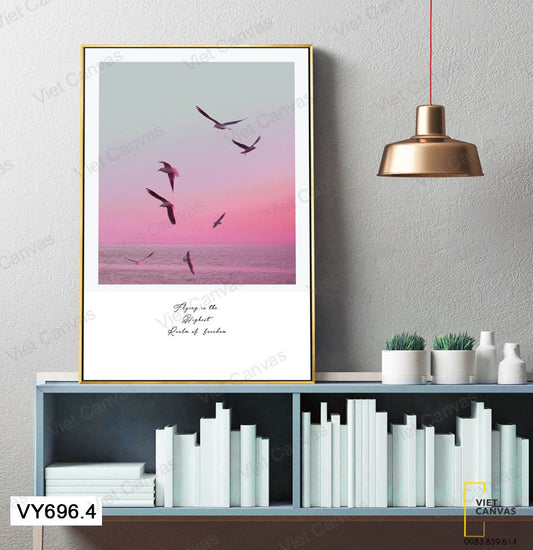Tranh Đàn Chim Bay Lượn Trên Bầu Trời Màu Hồng - VY696.4