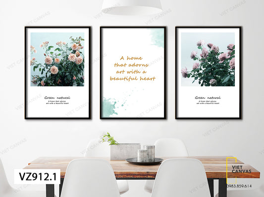 Bộ 3 Tranh Dàn Hồng Phơi Sắc Và Quotes - VZ912.1