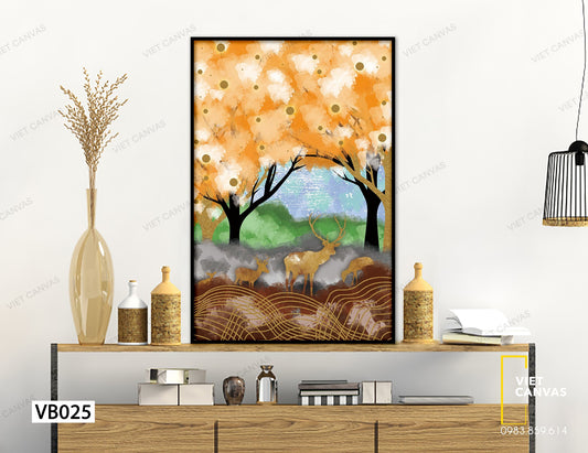 Tranh Đàn Hươu Trong Cánh Rừng Mùa Thu - VB025