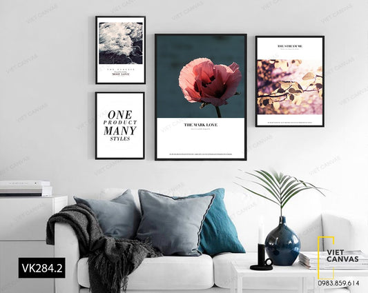 Bộ 4 Tranh Hoa Lá, Bầu Trời Và Quotes - VK284.2