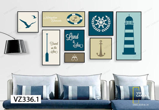 Bộ 7 Tranh Chiếc Neo, Đàn Chim, Ngọn Hải Đăng Và Quotes - VZ336.1